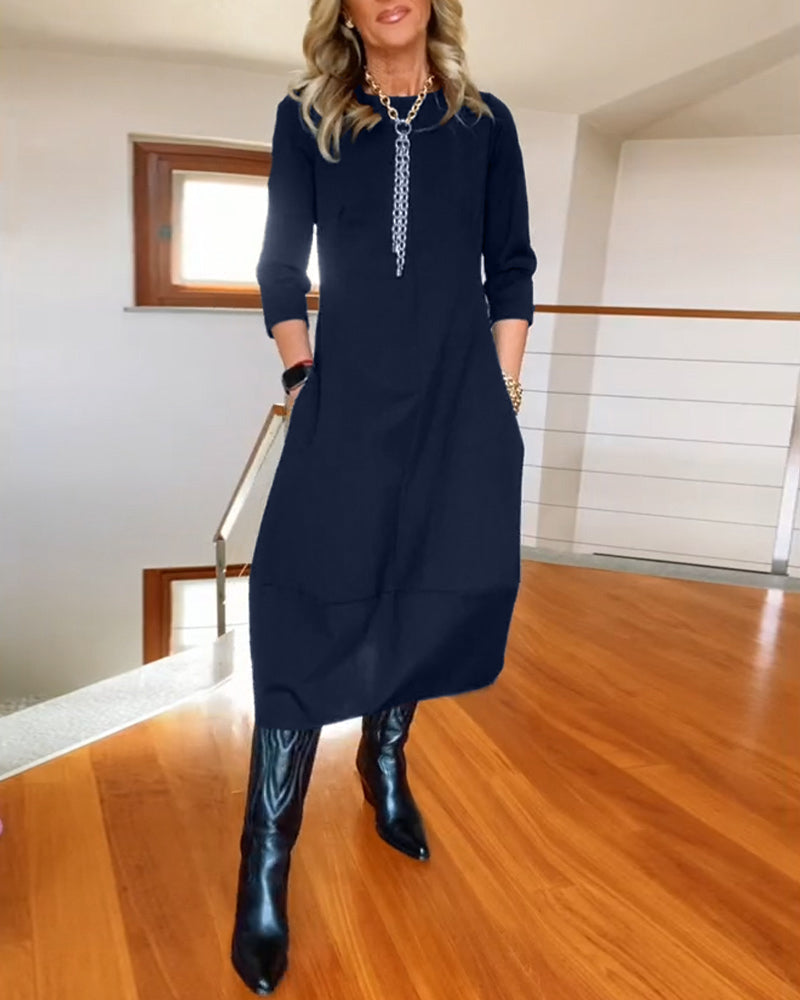 Elegante Vintage Maxi Jurk Voor Vrouwen Met Zakken