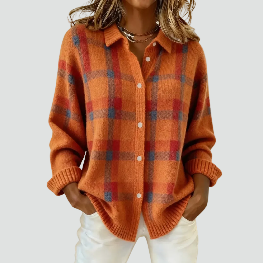 Trendy Dames Fleece Vest met Knopen en Geruit Patroon