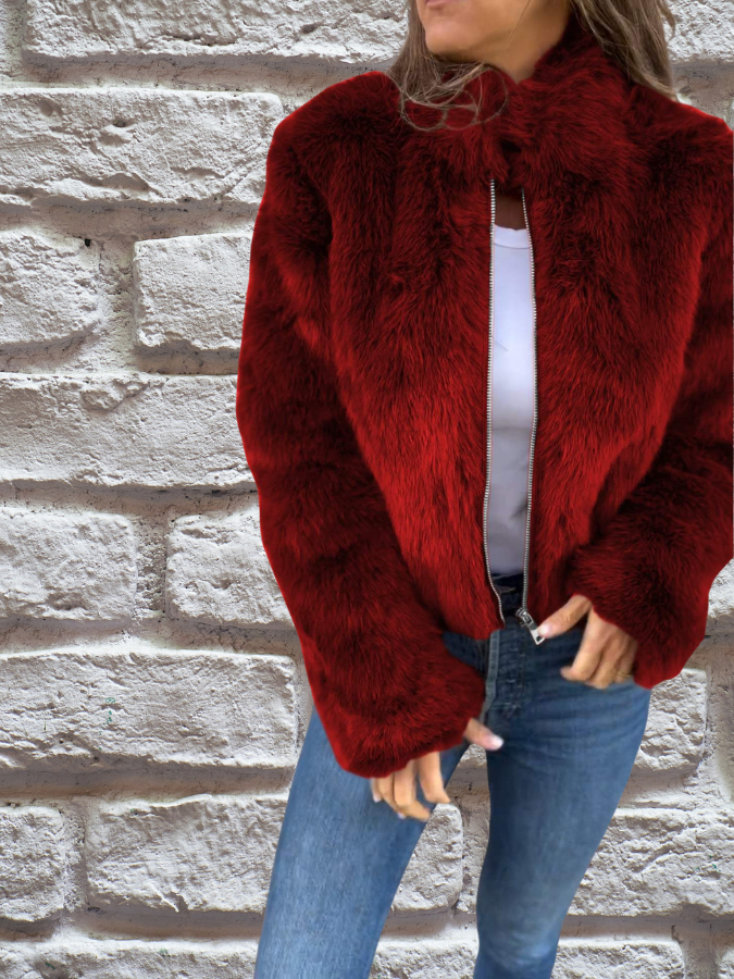 Faux Fur Winterjas Dames Kort Gevoerd Warm