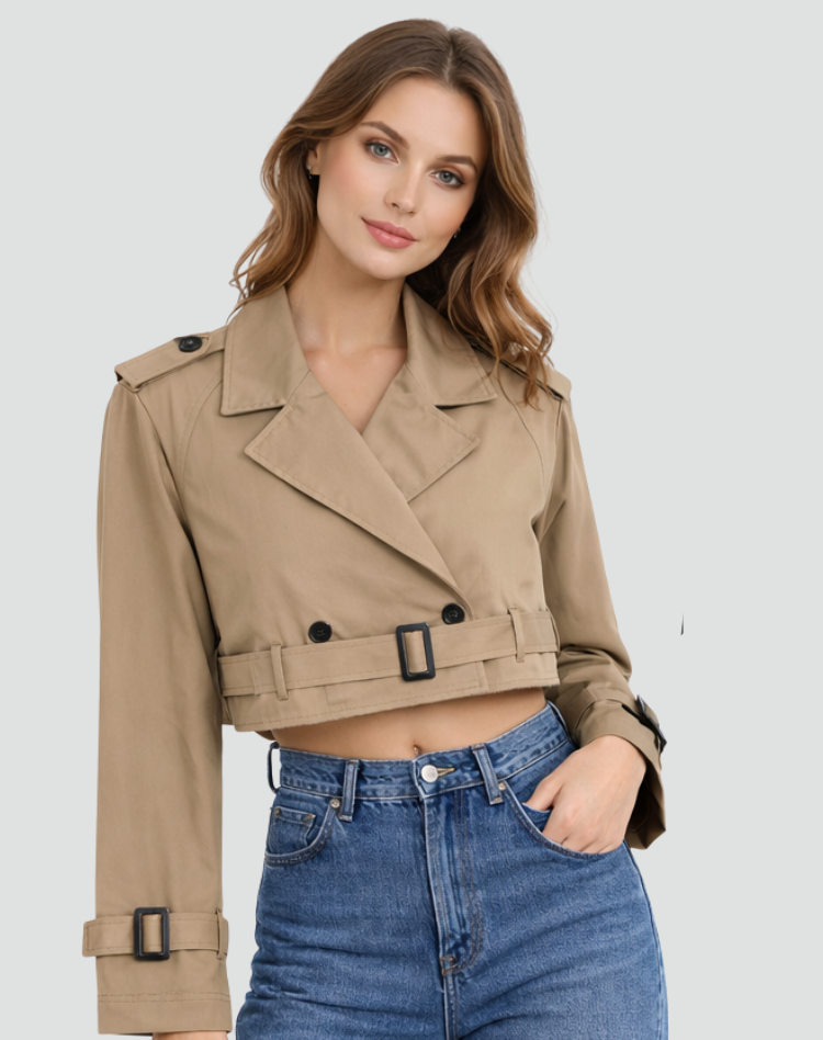 Trenchcoat Dames Regular Fit Katoen Korte Pasvorm