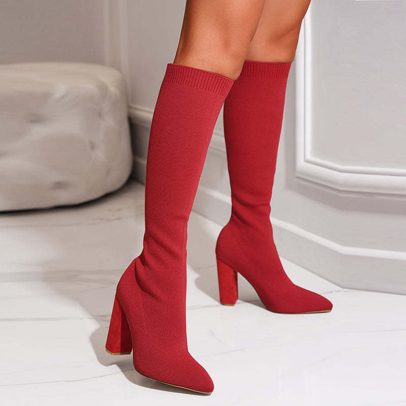 Knee-High Sock Fit Boots Voor Dames Met Pointed Toe