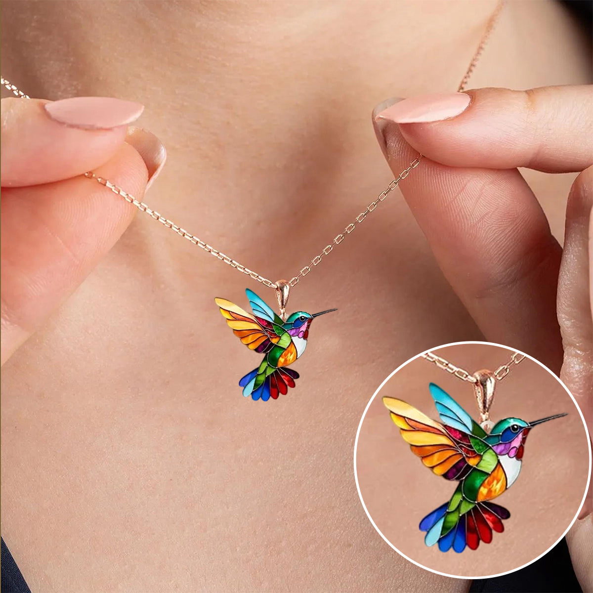 Elegante zilveren ketting met kolibrie-design