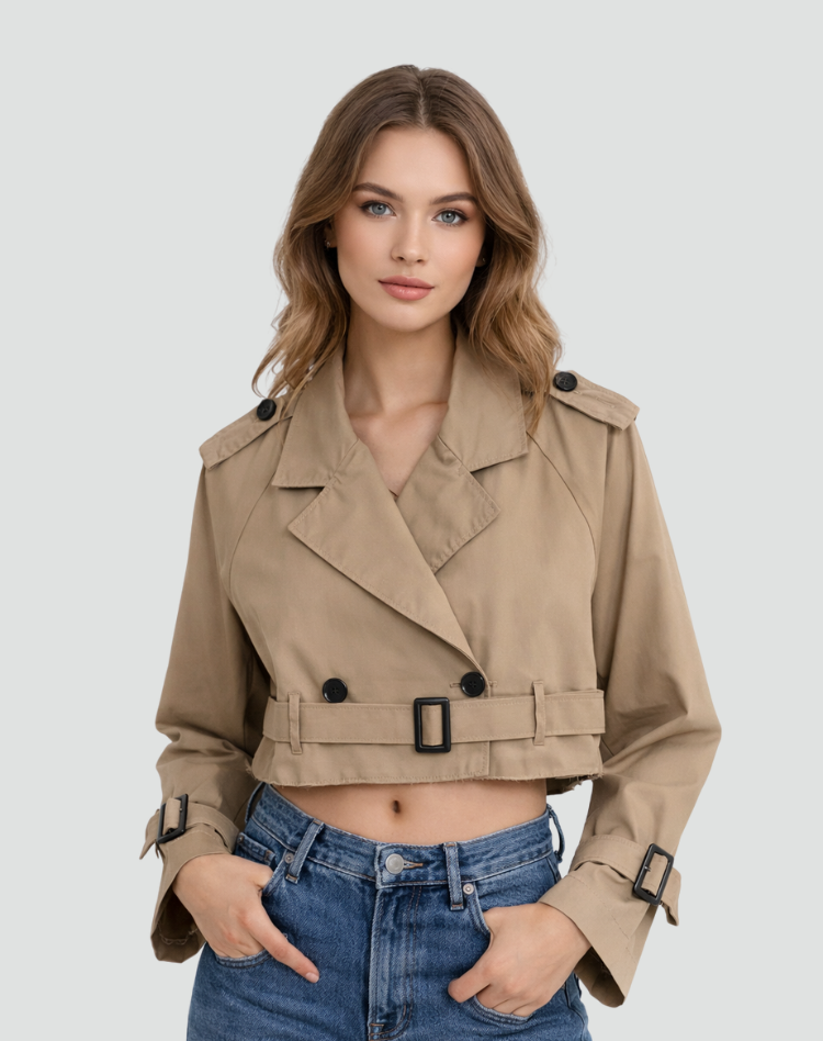 Trenchcoat Dames Regular Fit Katoen Korte Pasvorm