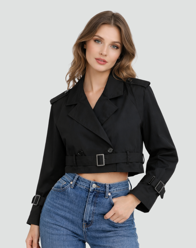 Trenchcoat Dames Regular Fit Katoen Korte Pasvorm