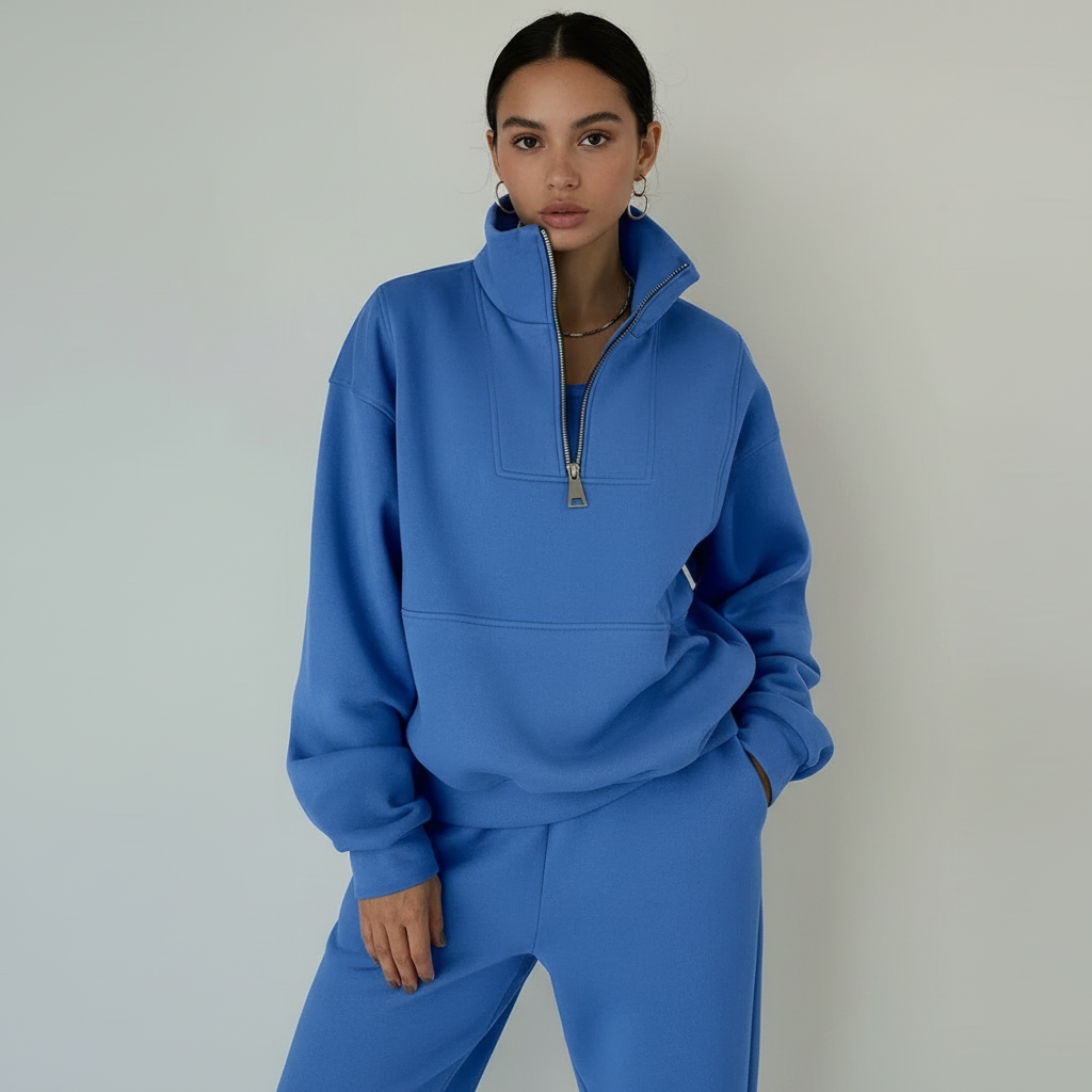 Sportieve Set Dames Regular Fit Trui Met Halfzip Broek Casual