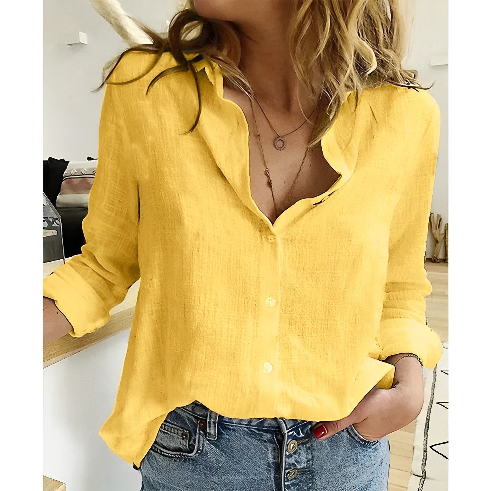 Blouse Dames Relaxed Fit Knoopsluiting Ronde Hals Casual Zomer