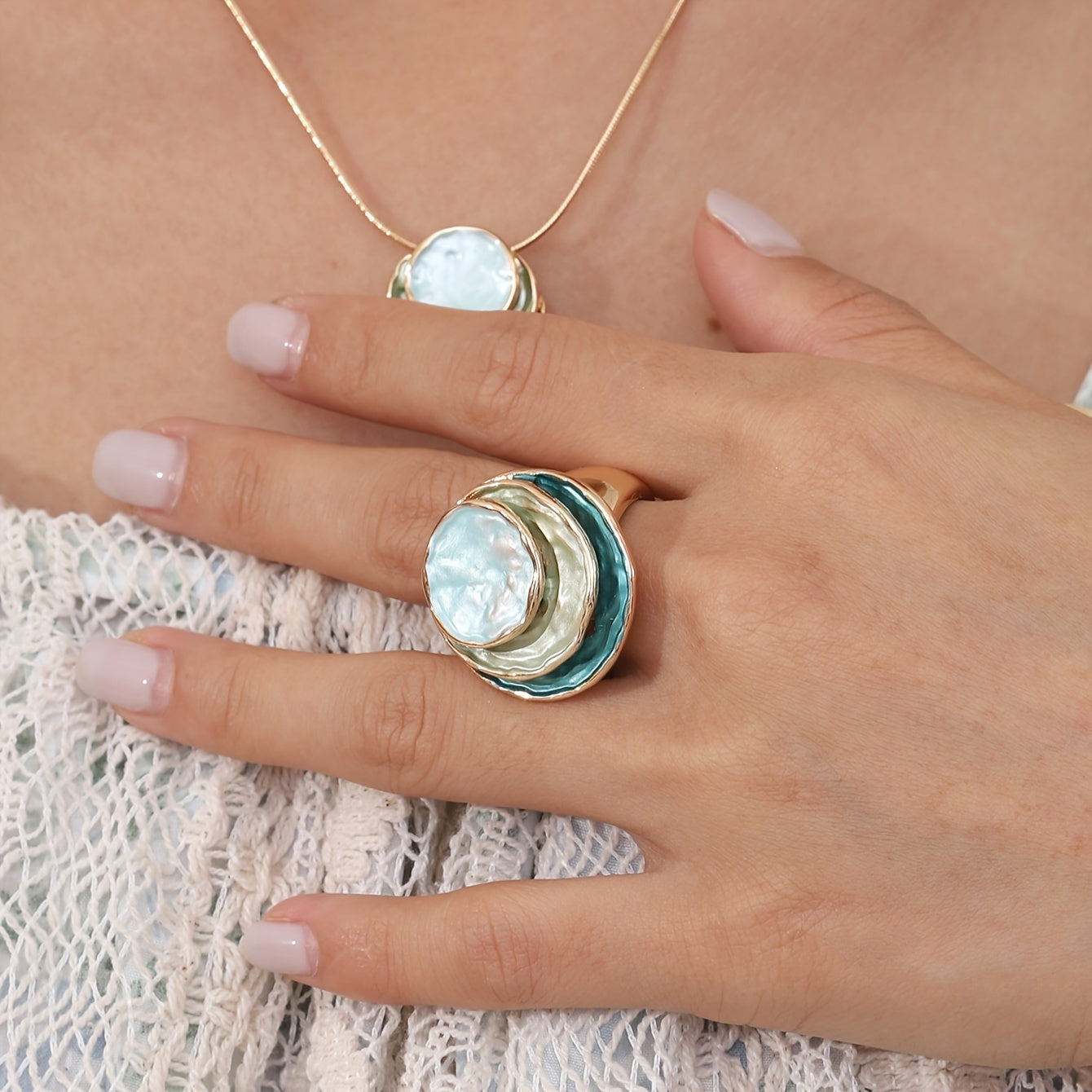 Elegante drie-laags ring in emaille