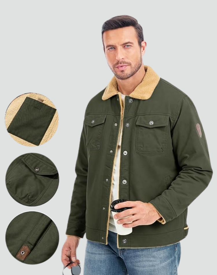 Sherpa Fleece Jas Heren Gevoerd Drukknopen Borstzakken