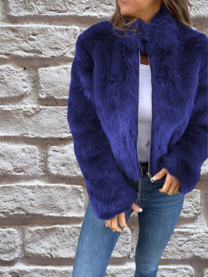 Faux Fur Winterjas Dames Kort Gevoerd Warm