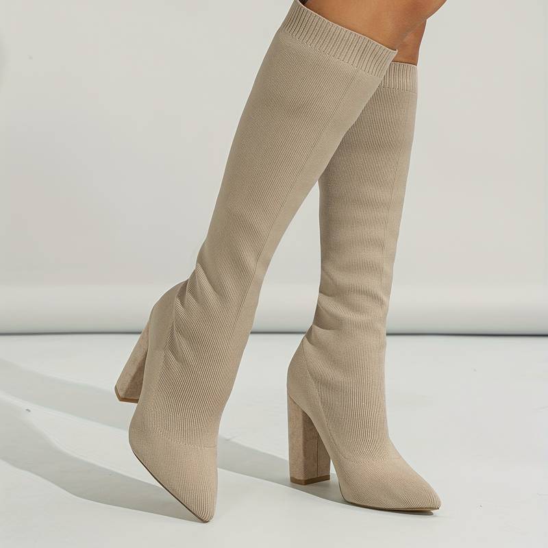 Knee-High Sock Fit Boots Voor Dames Met Pointed Toe