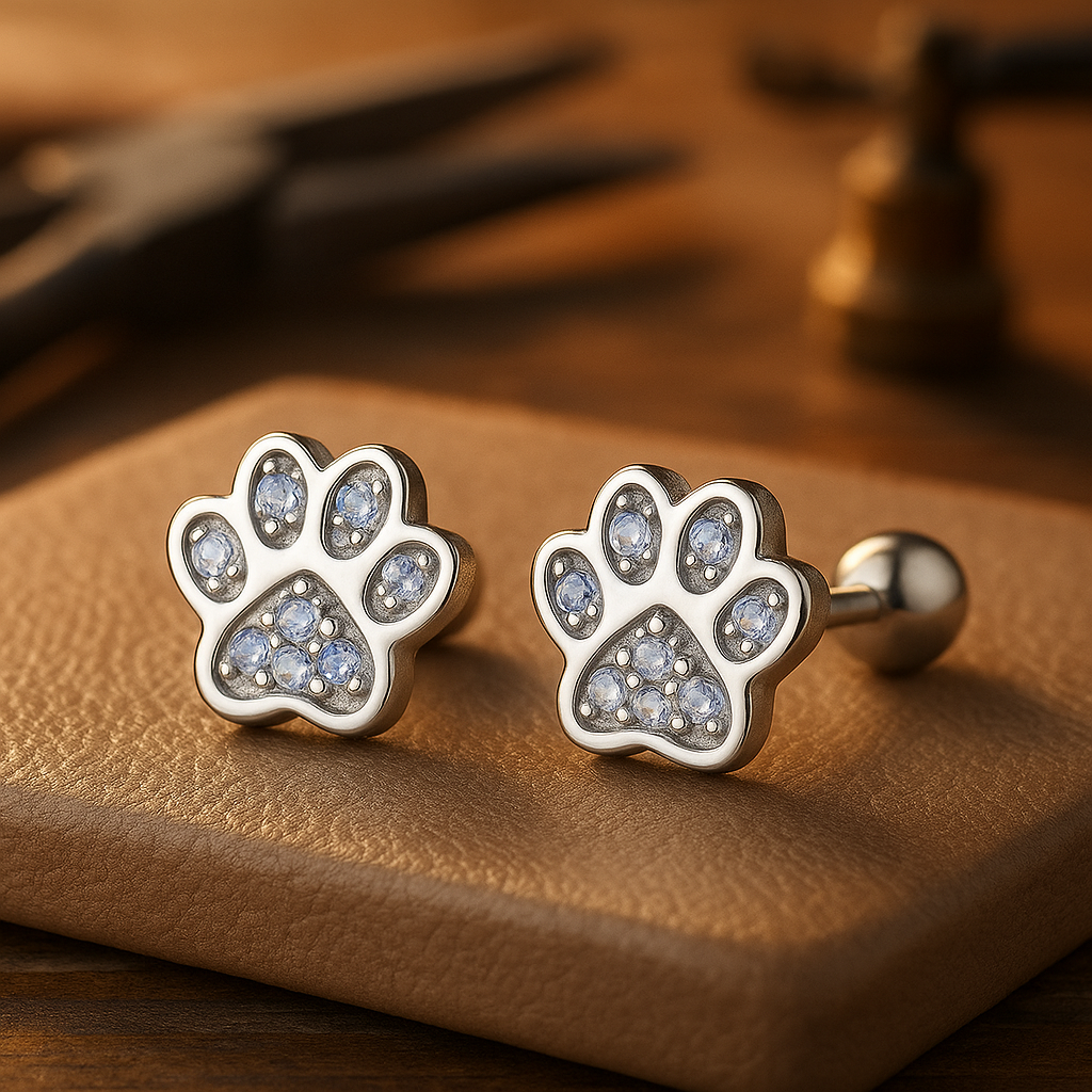 Sterling Zilveren Pootafdruk Stud Oorbellen – Kristal Accent