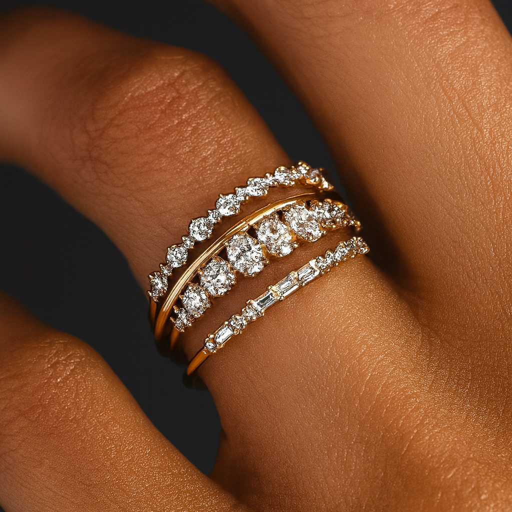 Elegante gouden ringenset met zirkonia stenen