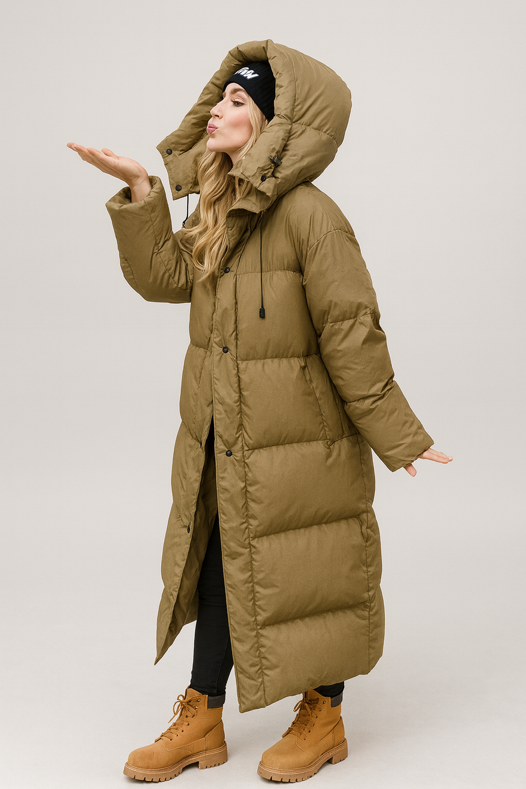 Lange Gewatteerde Pufferjas Dames Capuchon Winter