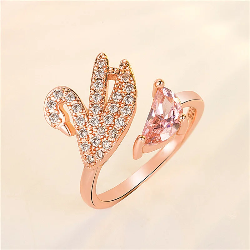 Zwanen Kristallen Ring - Verstelbaar Roze Goud