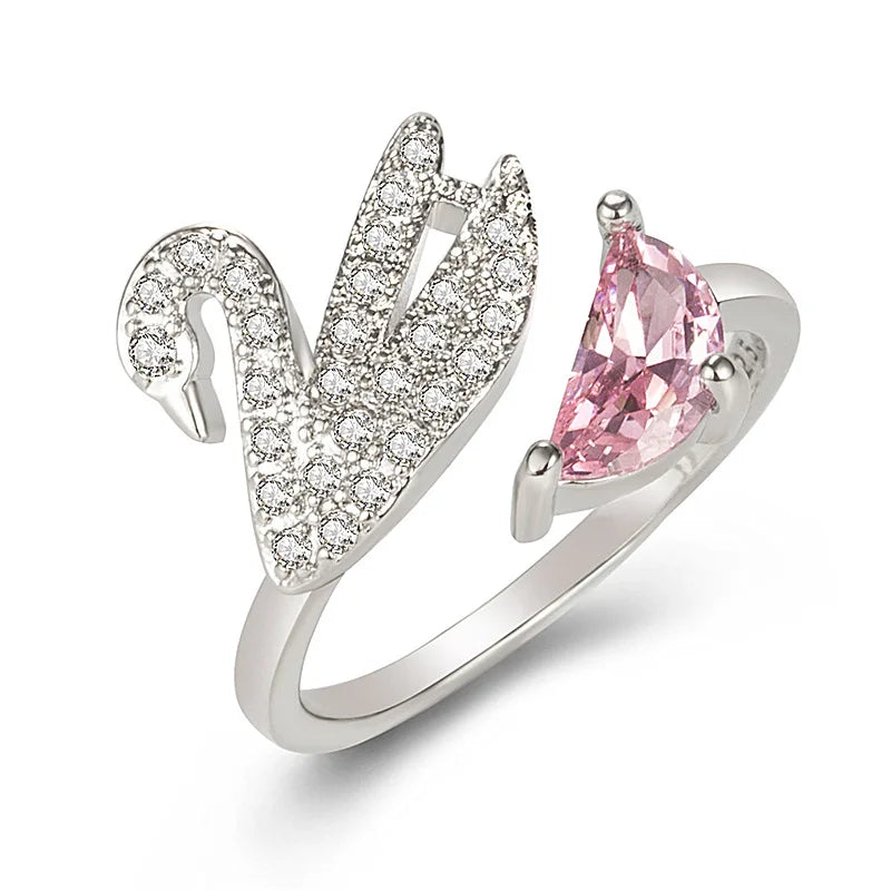Zwanen Kristallen Ring - Verstelbaar Roze Goud
