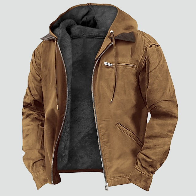 Heren tussenjas met capuchon en warme fleece voering