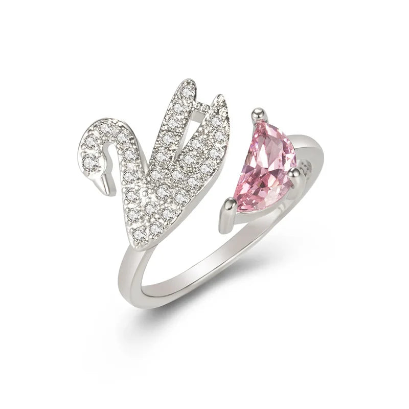 Zwanen Kristallen Ring - Verstelbaar Roze Goud