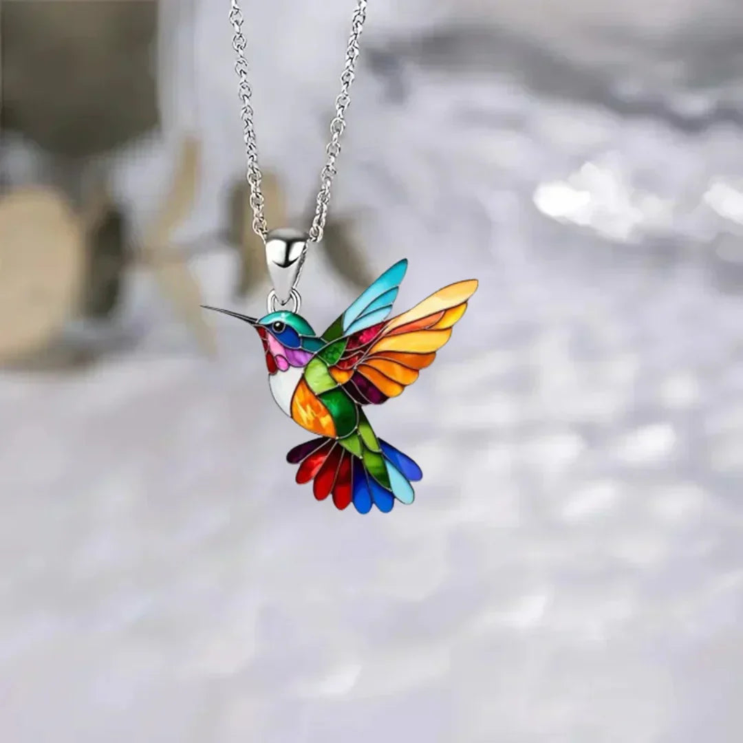 Elegante zilveren ketting met kolibrie-design