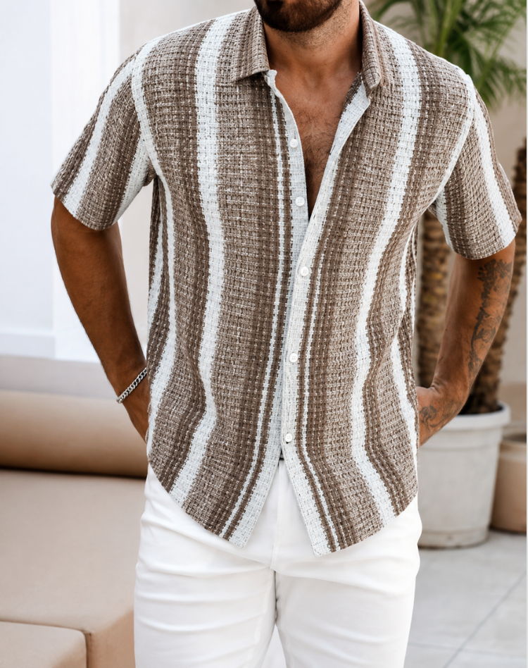 Korte Mouw Gestreept Overhemd Heren Casual Zomer