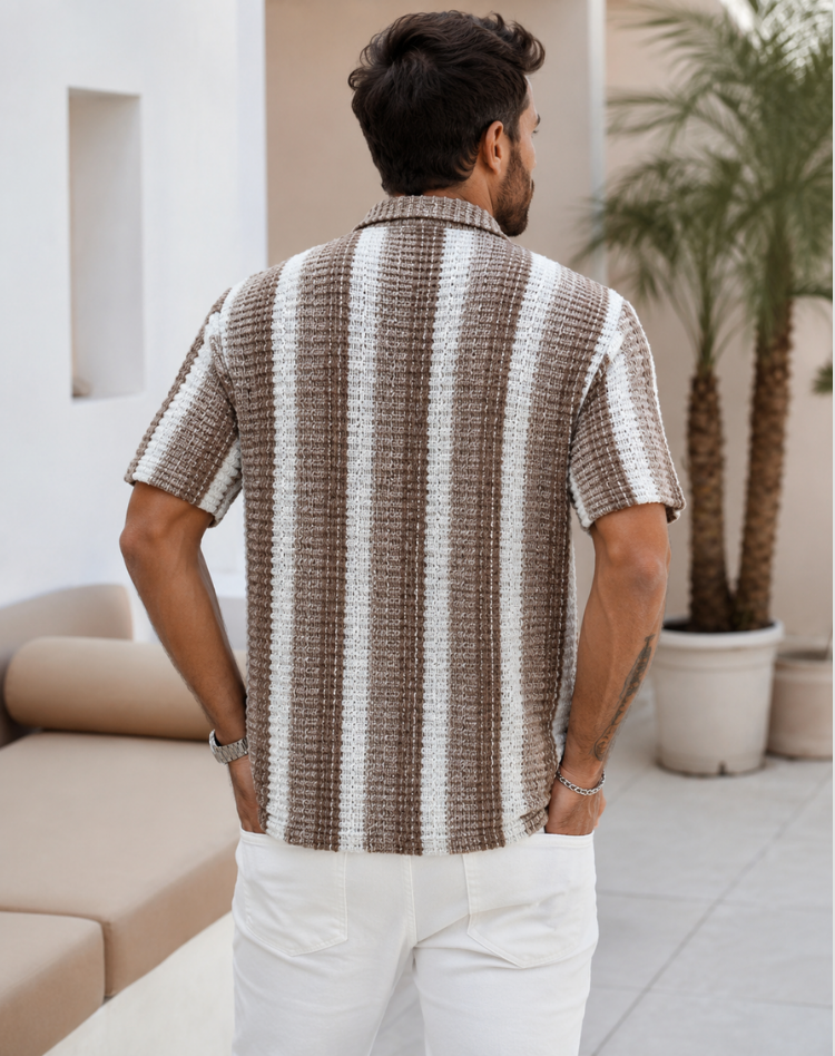 Korte Mouw Gestreept Overhemd Heren Casual Zomer