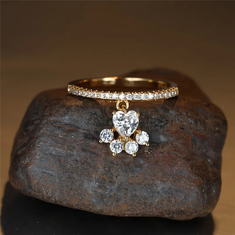 Vintage Kat Pootje & Hart Steen Ring – Gouden & Zilveren Tint