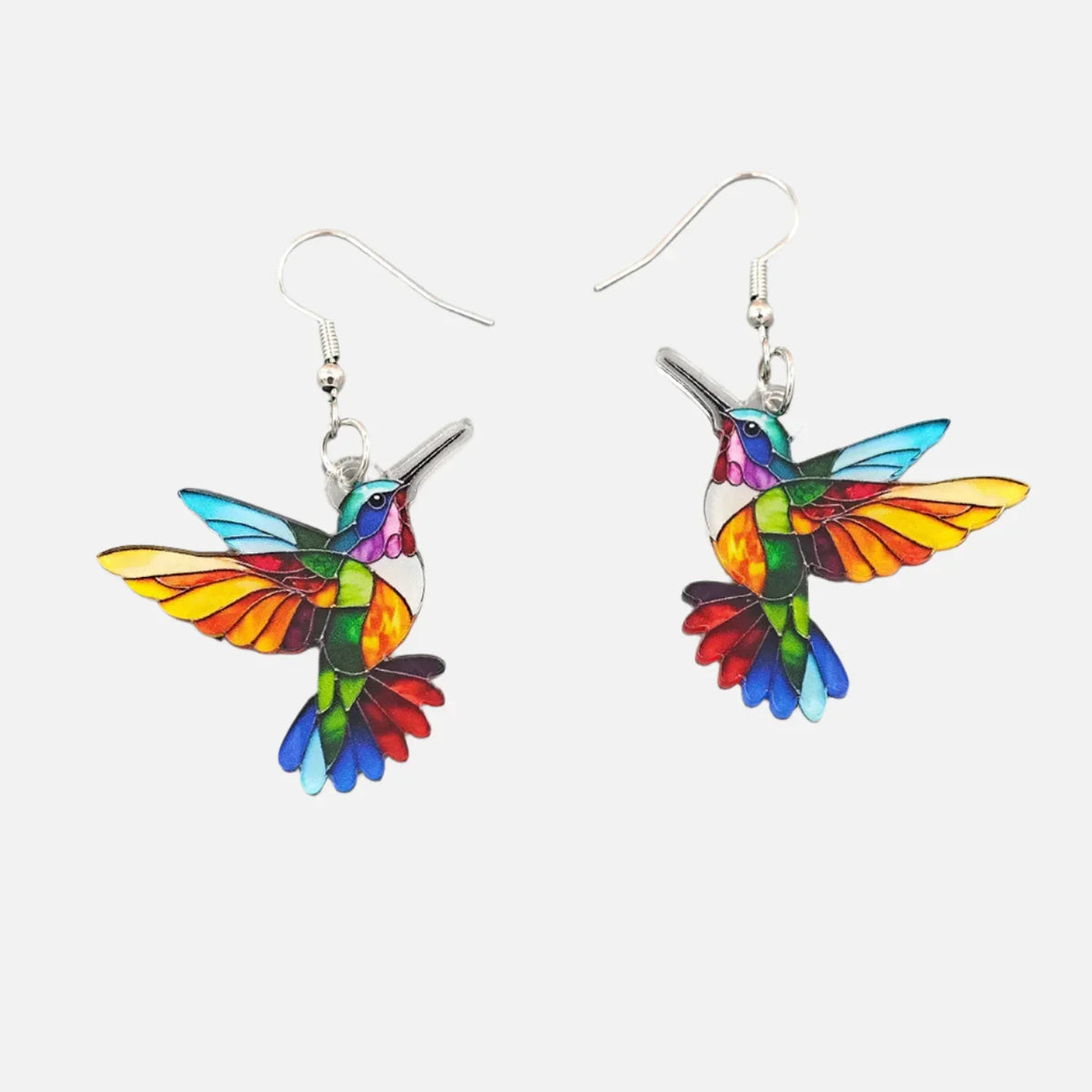 Acryl Kolibrie Dangle Oorbellen – Heldere 2D Vogelontwerp