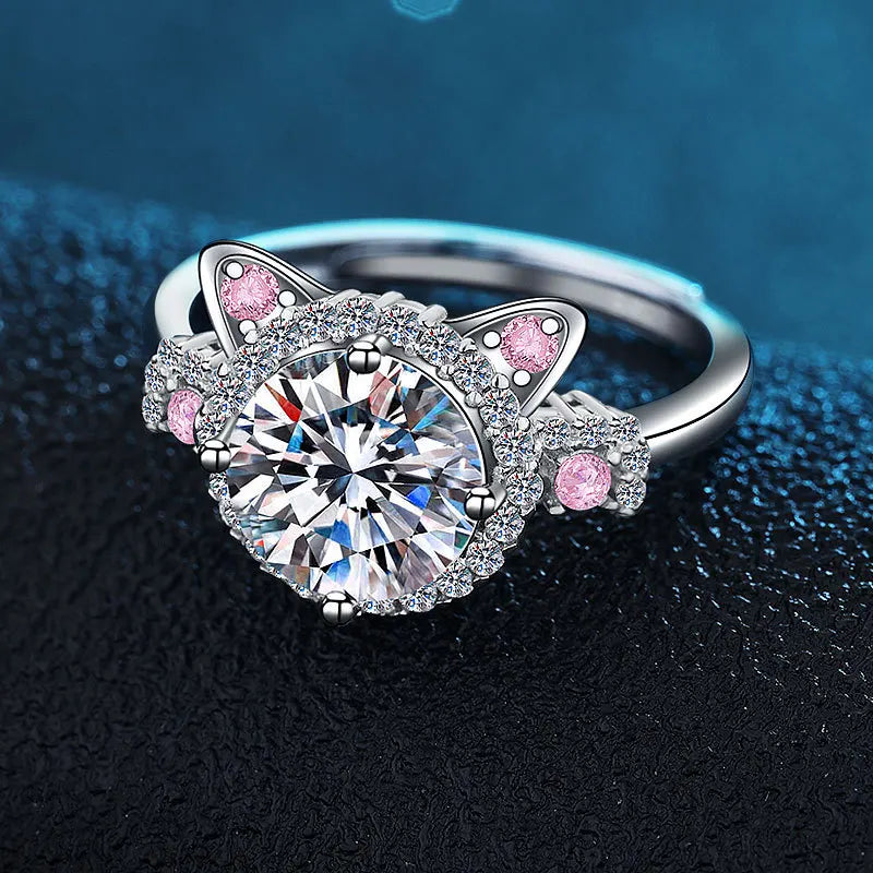 Verstelbare Kattenoren Ring met Zirconia