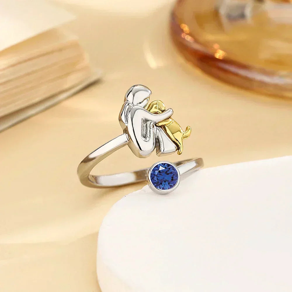Zachte roségouden ring met schattig hondenmotief