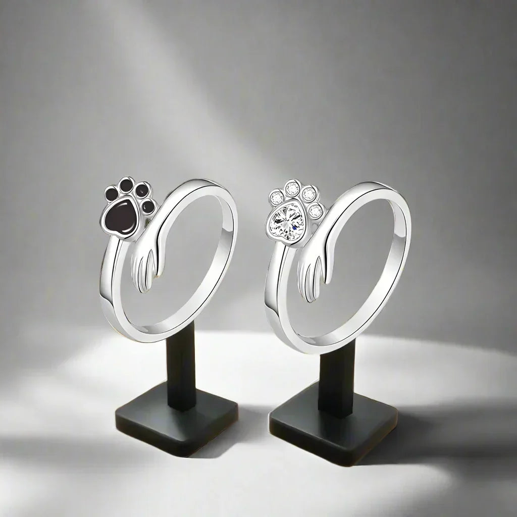 Sterling Zilveren Verstelbare Ring – Hand- en Pootafdrukontwerp