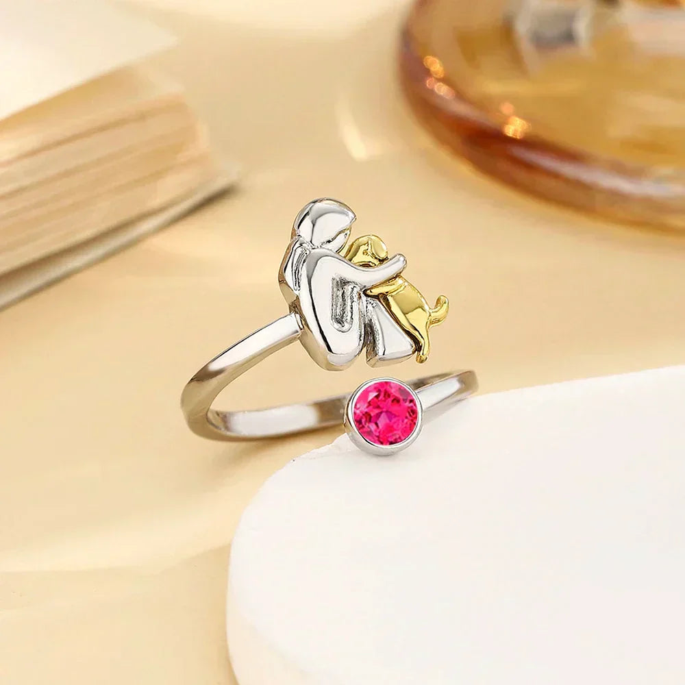 Zachte roségouden ring met schattig hondenmotief