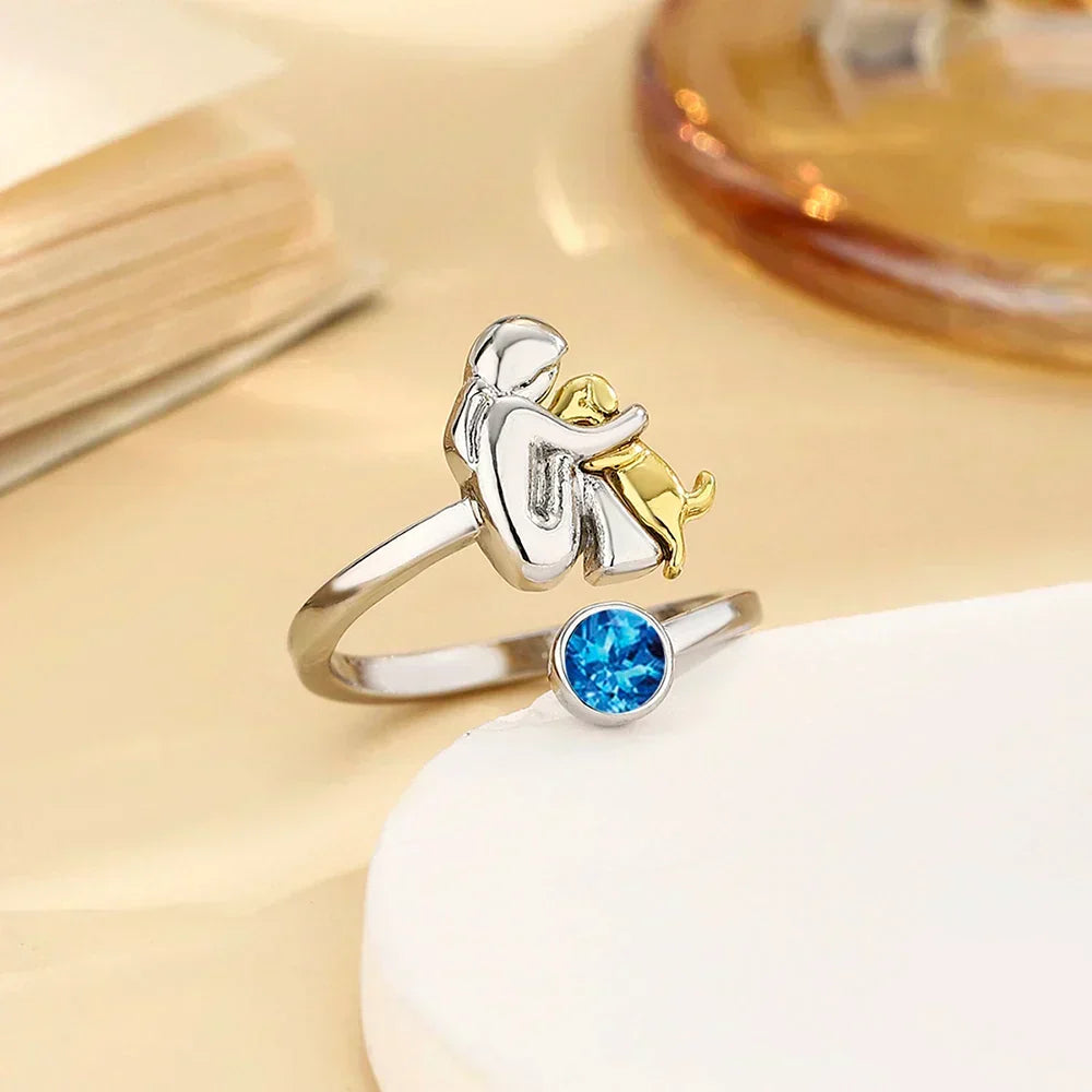 Zachte roségouden ring met schattig hondenmotief
