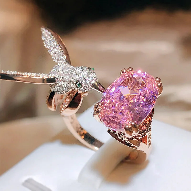 Verstelbare Hummingbird Edelsteenring – Zirkon, 14K Goud Verguld