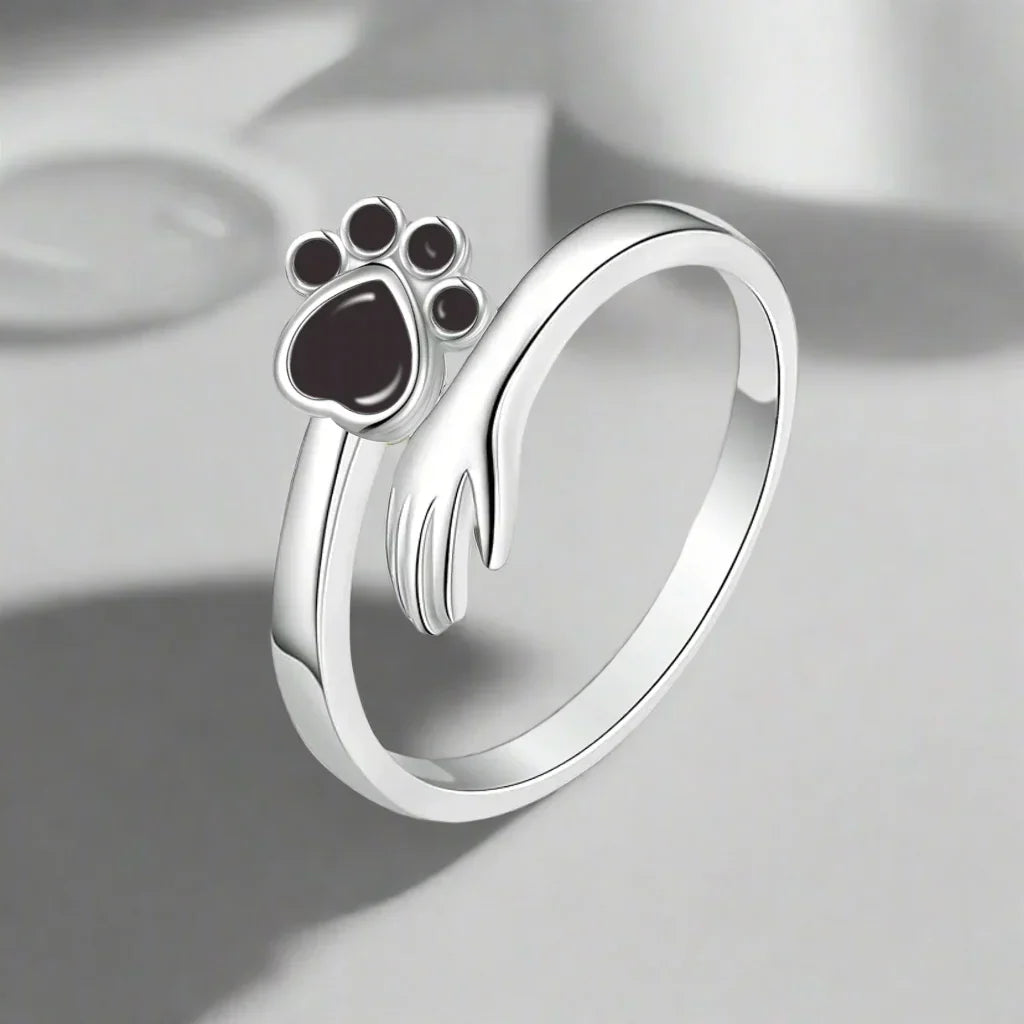 Sterling Zilveren Verstelbare Ring – Hand- en Pootafdrukontwerp