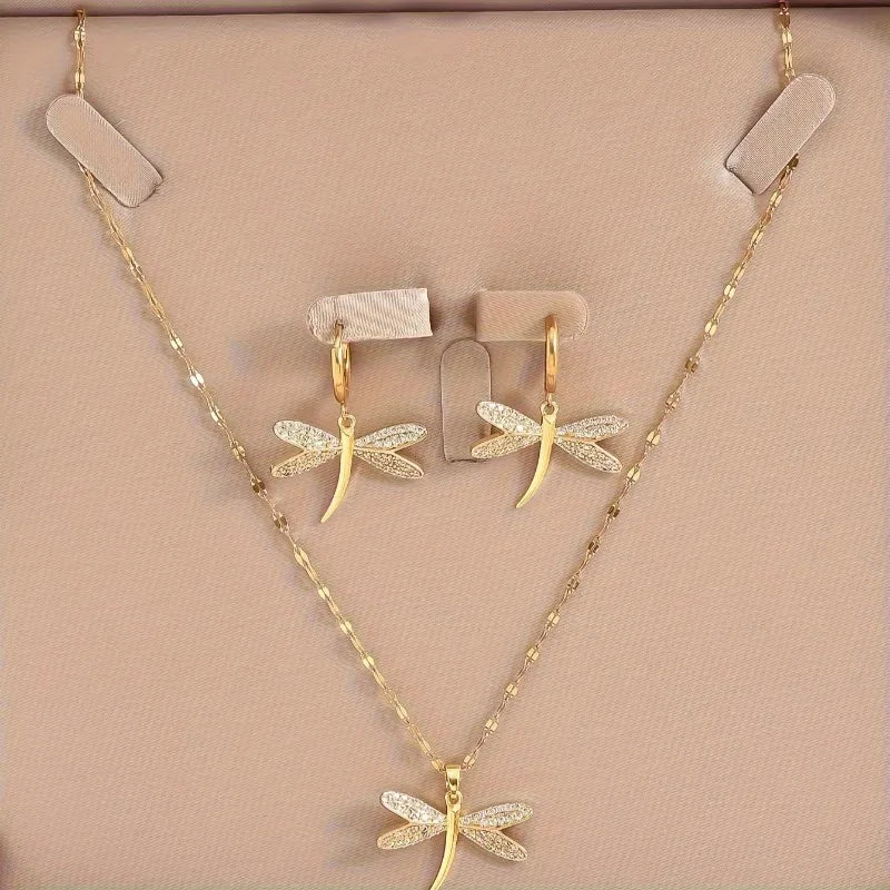 Gouden Libelle Sieraad Ketting met Bonus Oorbellen