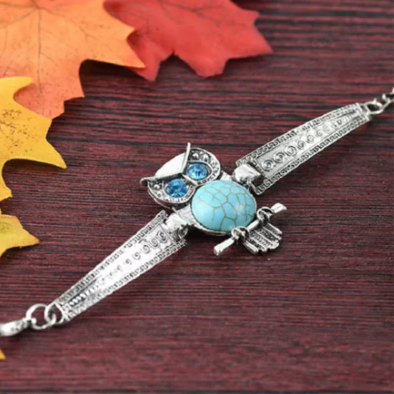 Vintage Uil Turquoise Charm Armband