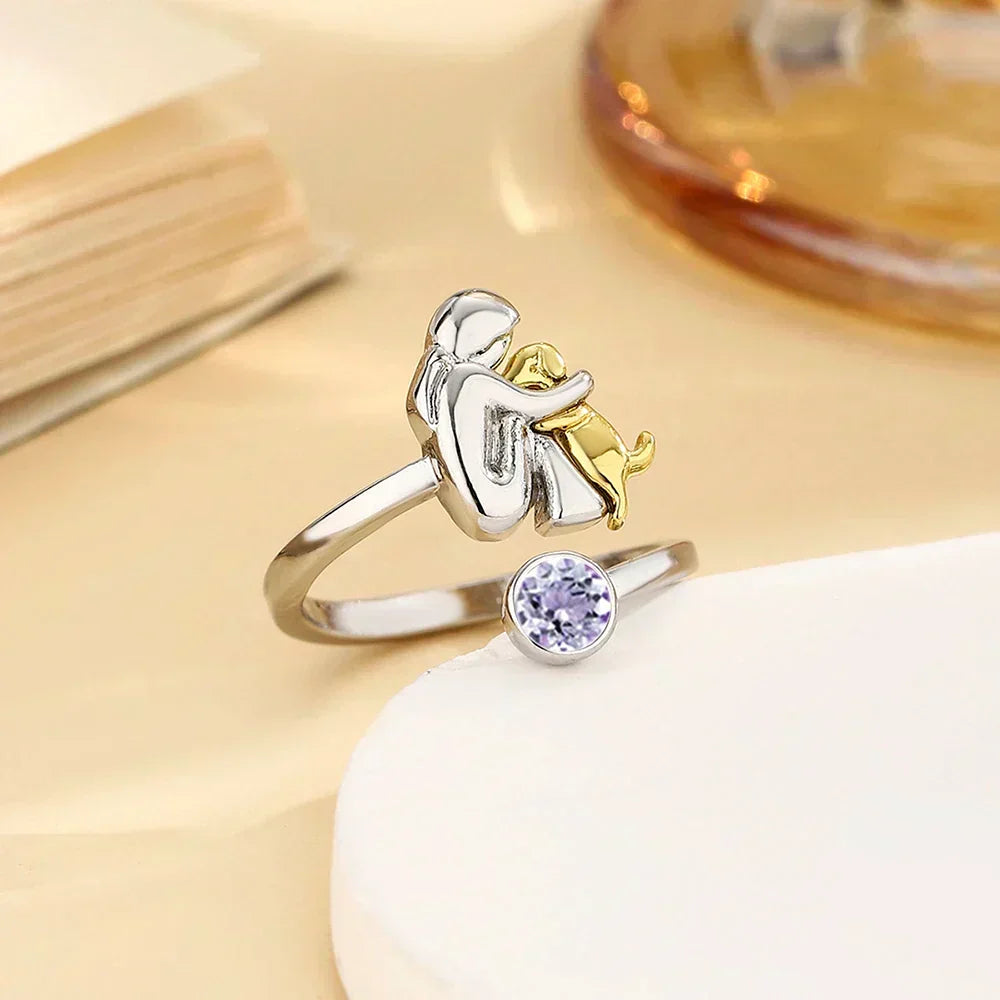 Zachte roségouden ring met schattig hondenmotief