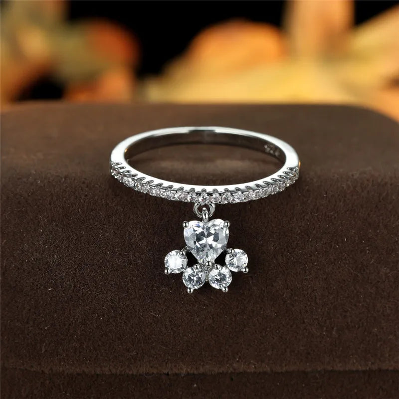 Vintage Kat Pootje & Hart Steen Ring – Gouden & Zilveren Tint