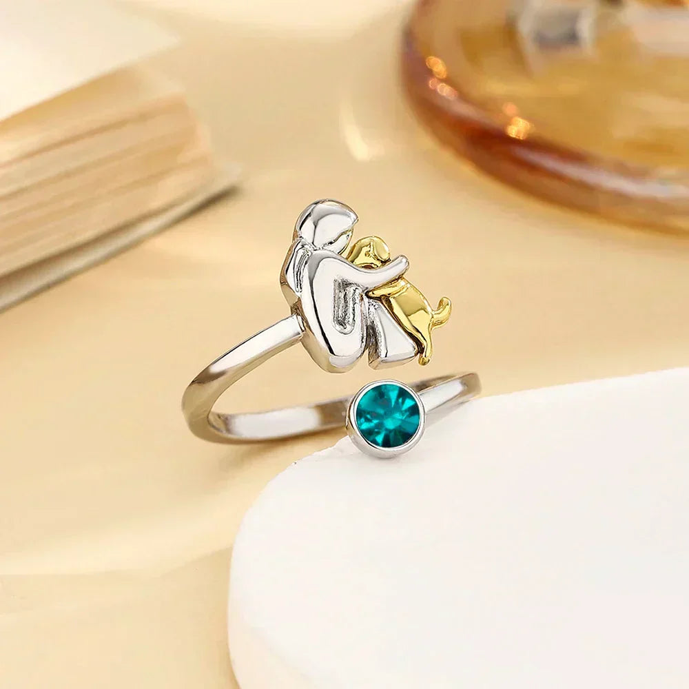 Zachte roségouden ring met schattig hondenmotief
