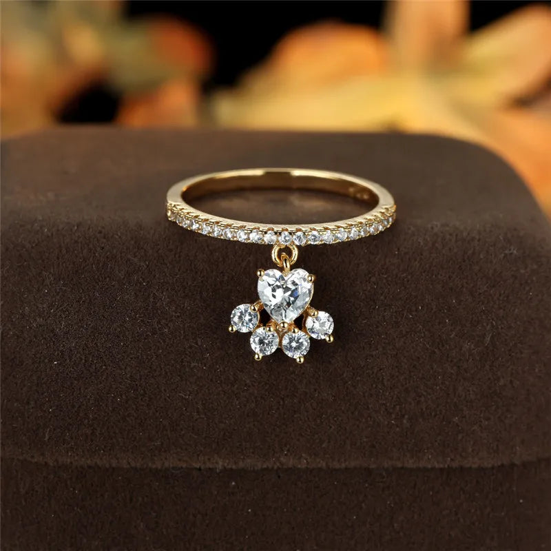 Vintage Kat Pootje & Hart Steen Ring – Gouden & Zilveren Tint