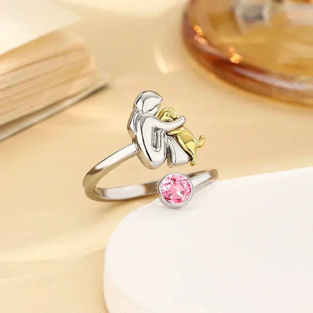 Zachte roségouden ring met schattig hondenmotief