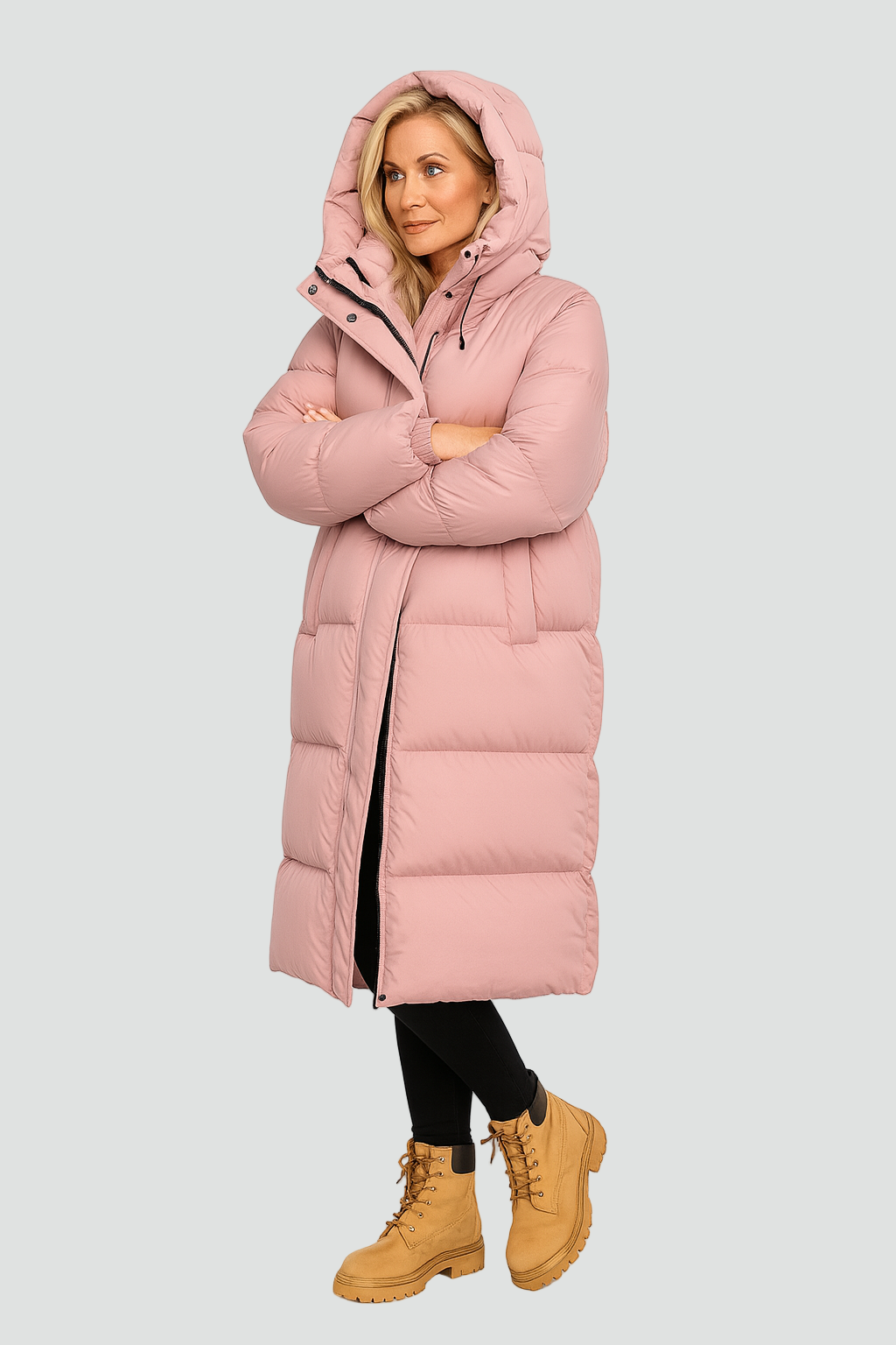 Lange Gewatteerde Pufferjas Dames Capuchon Winter