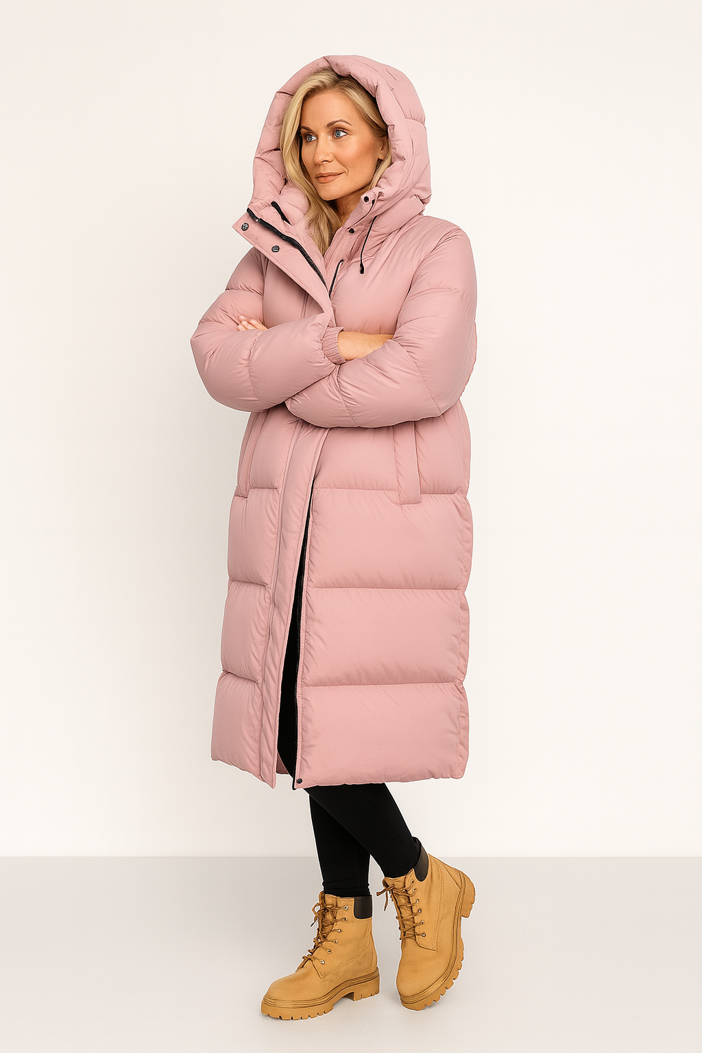 Lange Gewatteerde Pufferjas Dames Capuchon Winter