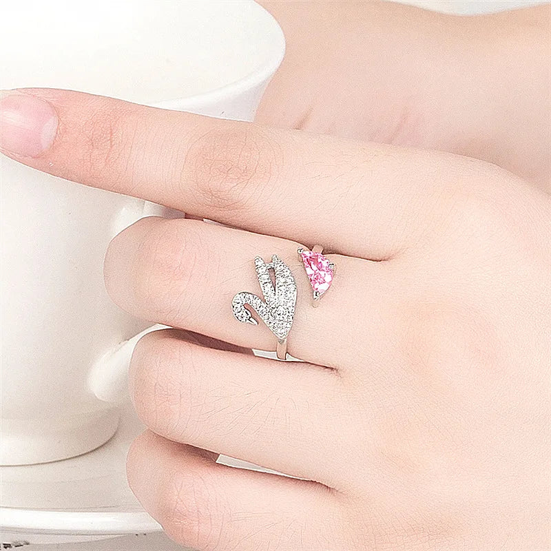 Zwanen Kristallen Ring - Verstelbaar Roze Goud