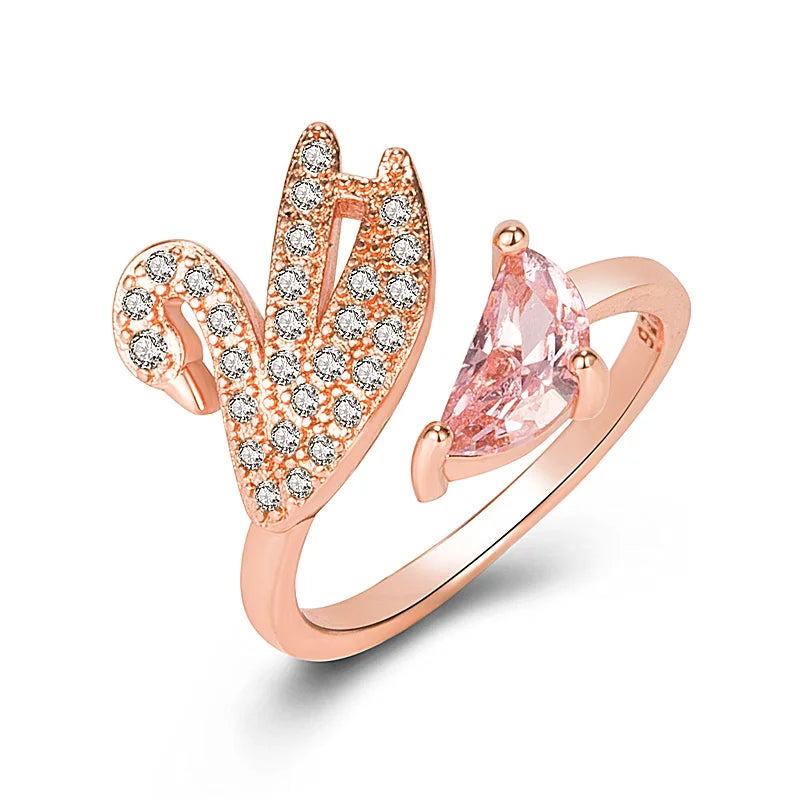 Zwanen Kristallen Ring - Verstelbaar Roze Goud