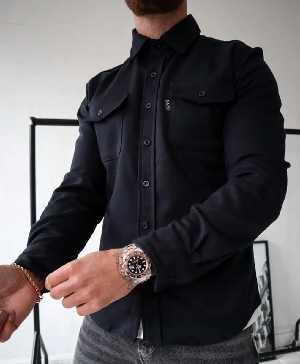 Casual Heren Overhemdjas Met Knoopsluiting En Borstzakken