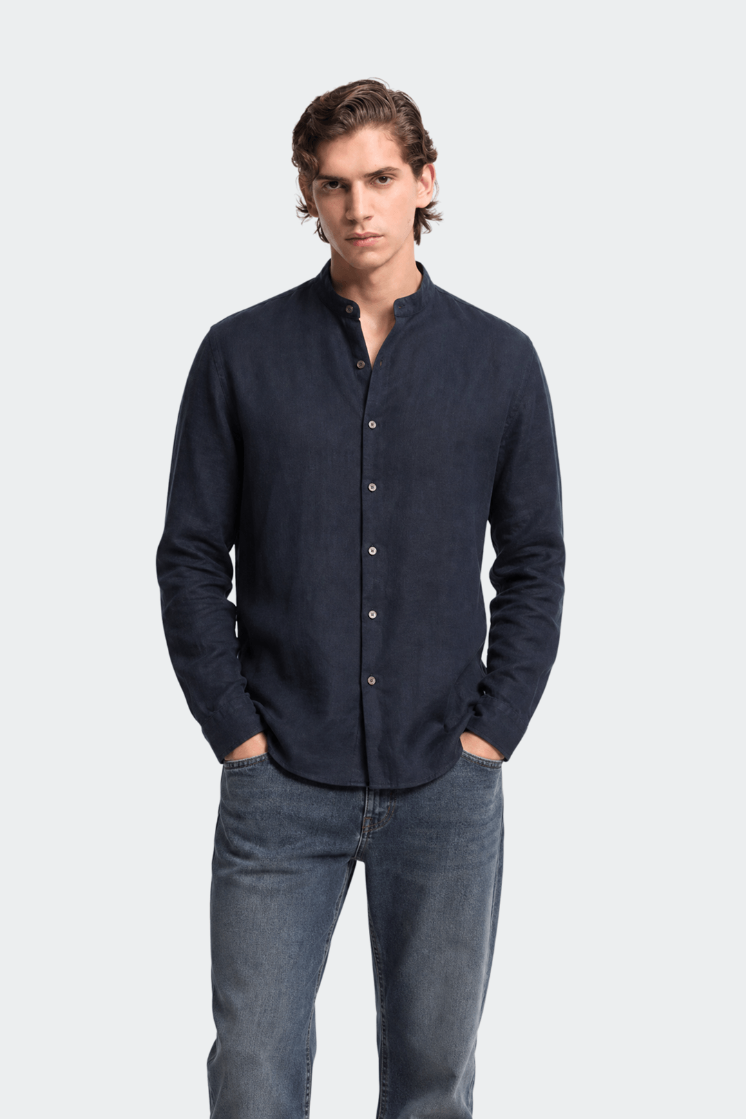 Band Collar Shirt Heren Linnen Casual Zomer