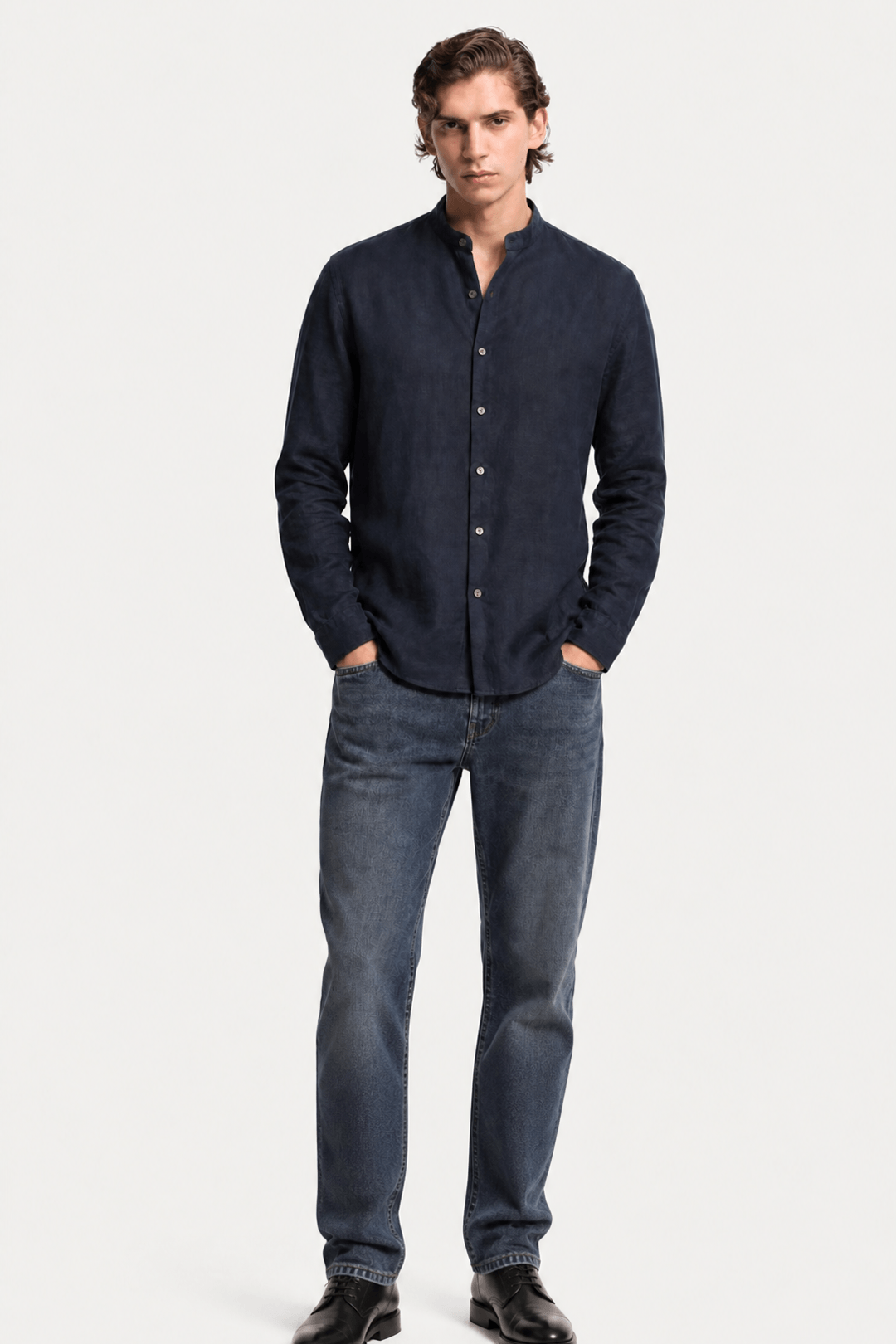Band Collar Shirt Heren Linnen Casual Zomer