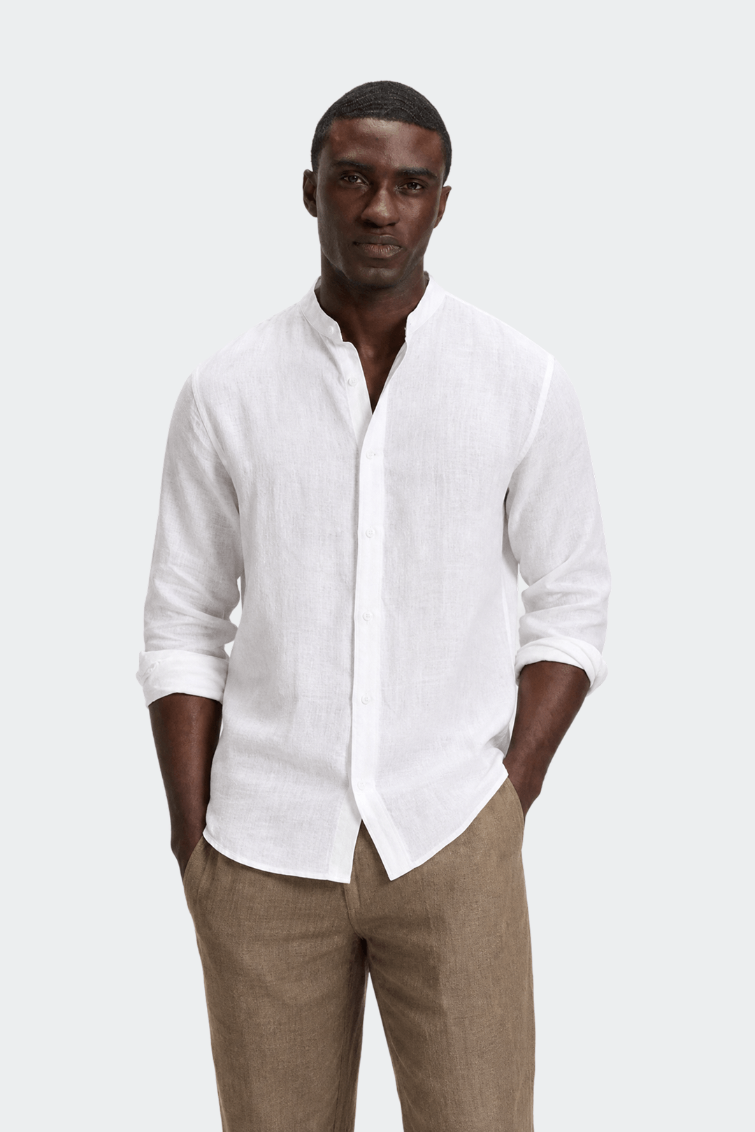 Band Collar Shirt Heren Linnen Casual Zomer