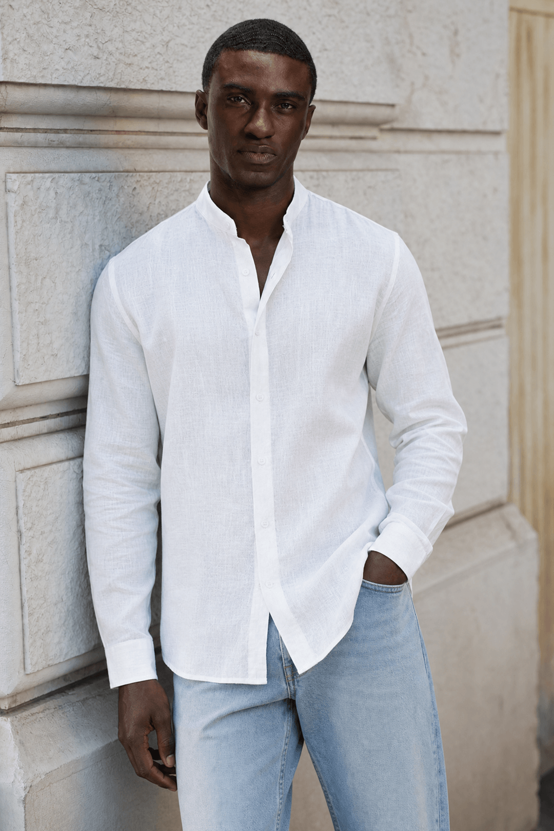 Band Collar Shirt Heren Linnen Casual Zomer