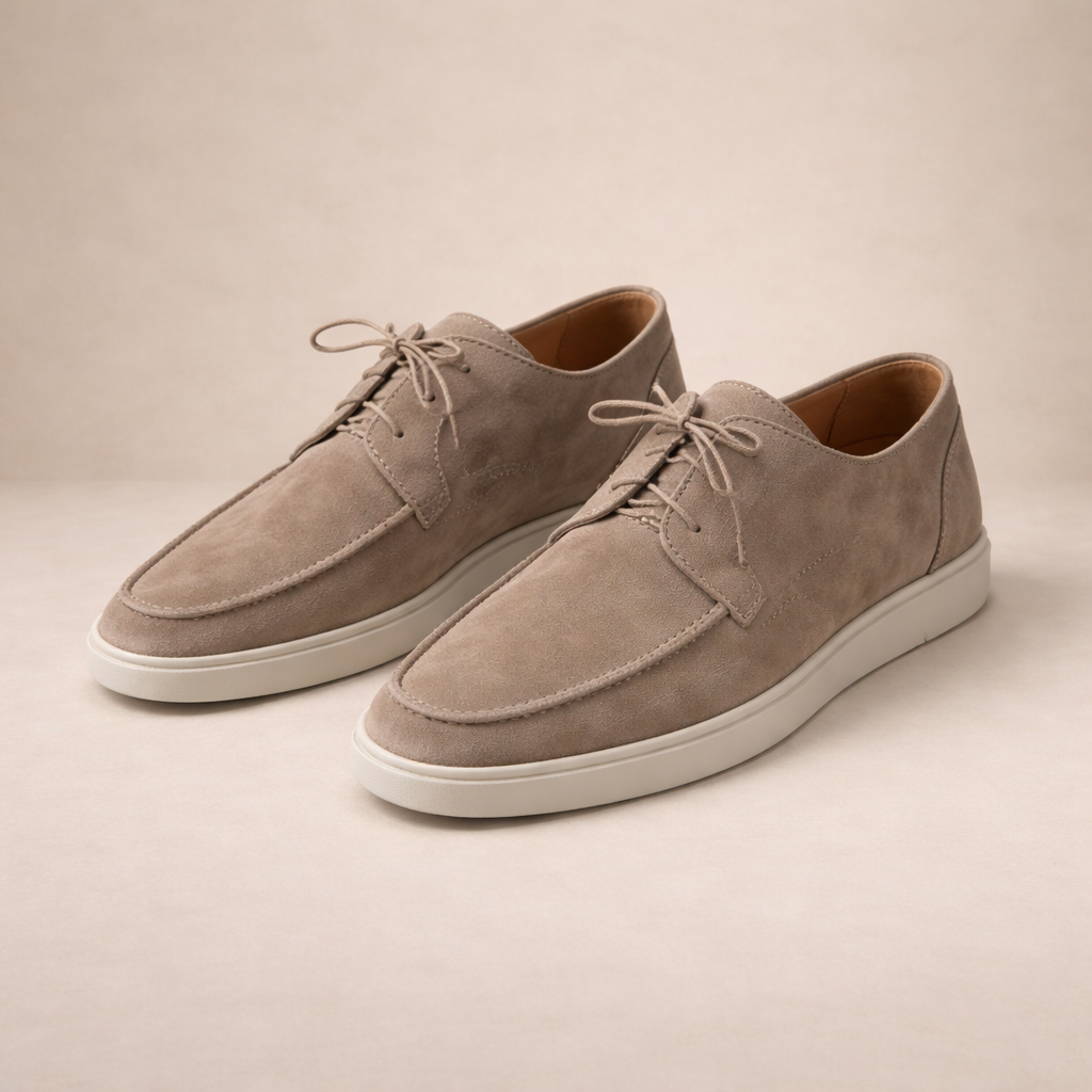 Loafers Suede Heren Regular Fit Leer Vetersluiting Gesloten Neus